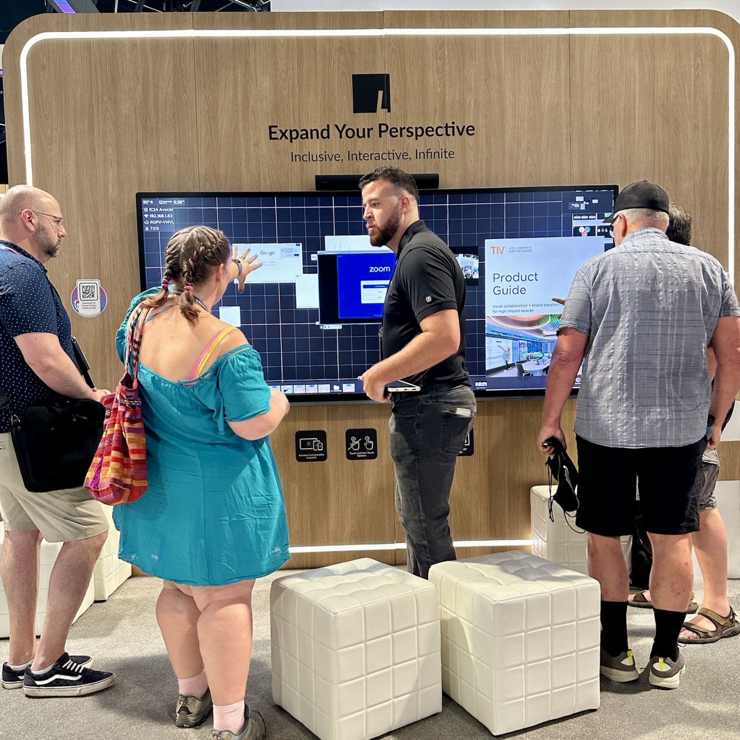 Pedro demoing on ThinkHub at Avocor booth at IC24